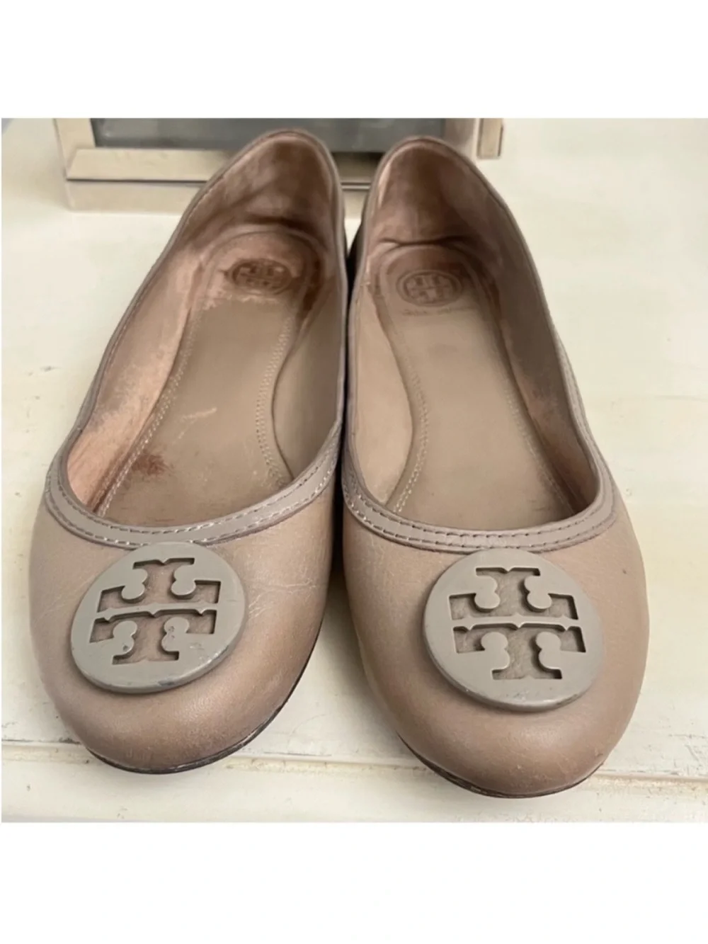Tory Burch Taupe Leather Reva Slip On Ballet Flats Size 8